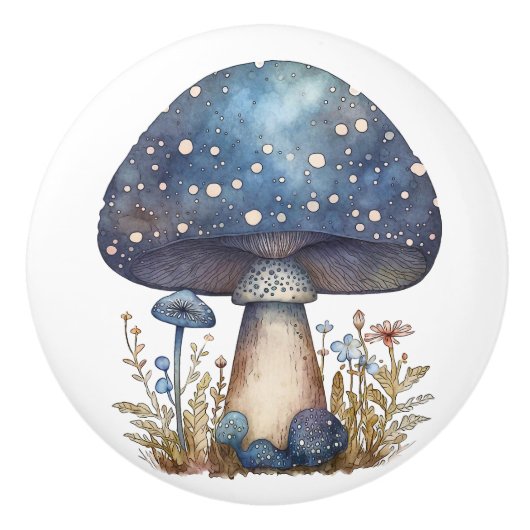 Big Blue Toadstool Keramische Knop (Voorkant)