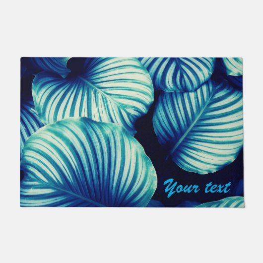 Big Blue Tropical Leaves Deurmat (Voorkant)