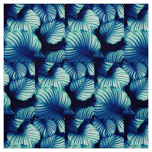 Big Blue Tropical Leaves Fabric Stof (Swatch)
