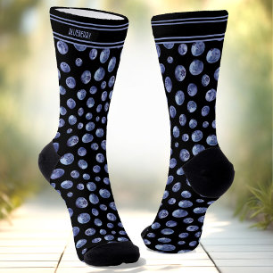 Big Blueberry Pattern Gepersonaliseerde Naam Zwart Sokken