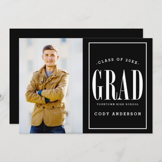 Big Bold Afstudeerder | White Text Photo Gradupart Kaart (Voorkant / Achterkant)
