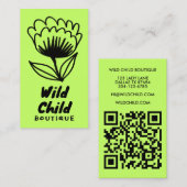 BIG BOLD BLOOM Rustic Minimal Floral QR code Visitekaartje (Voorkant / Achterkant)