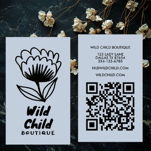 BIG BOLD BLOOM Rustic Minimal Floral QR code Visitekaartje