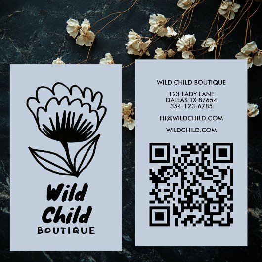 BIG BOLD BLOOM Rustic Minimal Floral QR code Visitekaartje