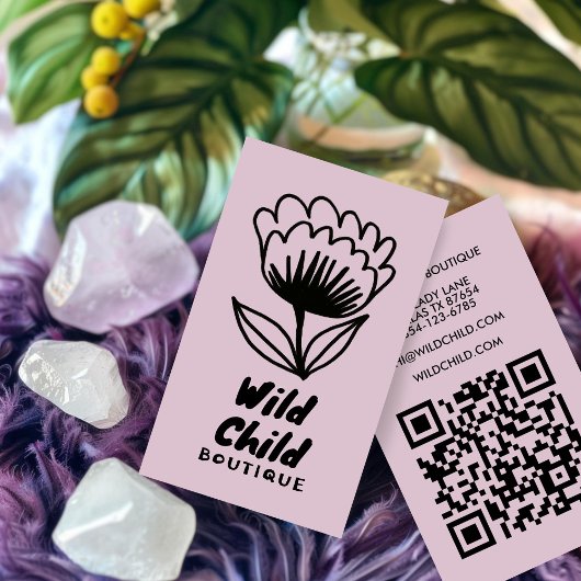 BIG BOLD BLOOM Rustic Minimal Floral QR code Visitekaartje