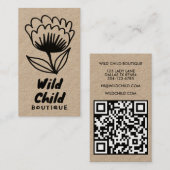 BIG BOLD BLOOM Rustic Minimal Floral QR code Visitekaartje (Voorkant / Achterkant)