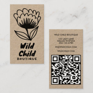 BIG BOLD BLOOM Rustic Minimal Floral QR code Visitekaartje