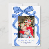 Big Bold Bright Blue Bow Christmas Photo Feestdagenkaart (Voorkant)