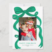 Big Bold Bright Green Bow Christmas Photo Feestdagenkaart (Voorkant)