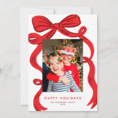 Big Bold Bright Red Bow Christmas Photo Feestdagenkaart (Voorkant)