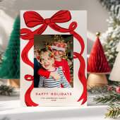 Big Bold Bright Red Bow Christmas Photo Feestdagenkaart