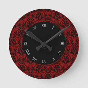Big Bold Damask (rood) Ronde Klok