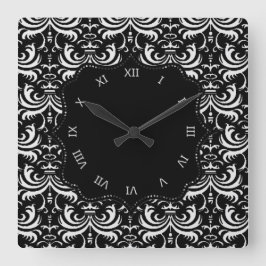 Big Bold Damask (wit) Vierkante Klok