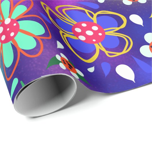 Big Bold Flowers Boho Style Cute Cadeaupapier (Rol Hoek)
