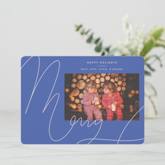 Big Bold Fun Periwinkle Blauw Script Vrolijke vaka Feestdagenkaart (Staand voorkant)