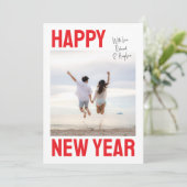 Big & Bold Happy New Year Single Photo Feestdagenkaart (Staand voorkant)