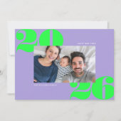 Big Bold Jaar Nieuwjaar Foto Lila Acid Green Feestdagenkaart (Voorkant)