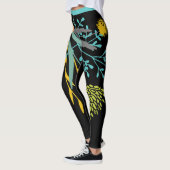 Big Bold Lime Green Blue Botanische Leggings (Links)
