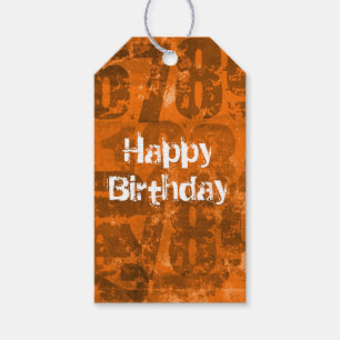 Big Bold Numbers on Brown Oranje Texture Birthday Cadeaulabel