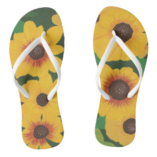 Big Bold Painted Yellow Sunflower Green FlipFlops Teenslippers