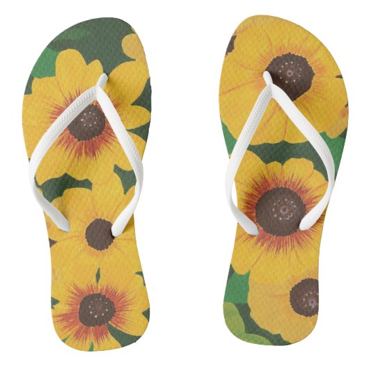 Big Bold Painted Yellow Sunflower Green FlipFlops Teenslippers (Voetbed)