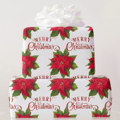Big Bold Poinsettia Red Merry White met kerstmis Cadeaupapier