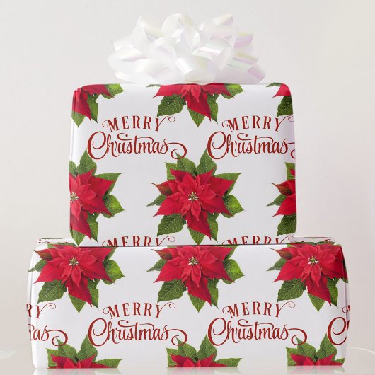 Big Bold Poinsettia Red Merry White met kerstmis Cadeaupapier