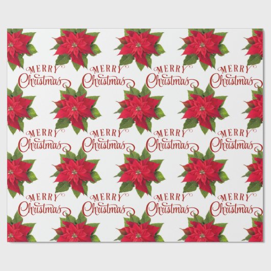 Big Bold Poinsettia Red Merry White met kerstmis Cadeaupapier (Vlak)