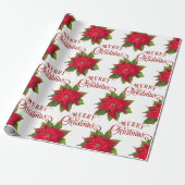 Big Bold Poinsettia Red Merry White met kerstmis Cadeaupapier (Uitgerold)