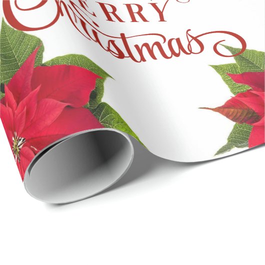 Big Bold Poinsettia Red Merry White met kerstmis Cadeaupapier (Rol Hoek)