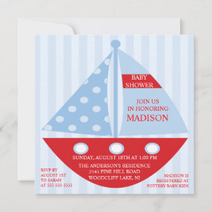 Big Bold Red Blue SAILBOAT Boy Baby shower Kaart