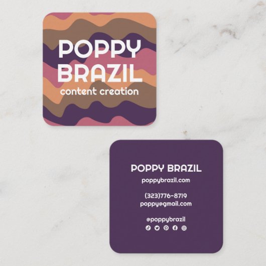 BIG BOLD RETRO Curvy Wavy Stripes Paars Gold Pink Vierkante Visitekaartje (Voorkant / Achterkant)