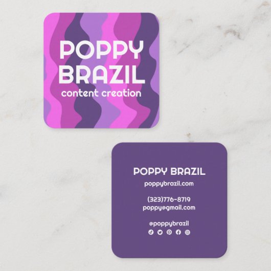 BIG BOLD RETRO Curvy Wavy Stripes Paars roze Vierkante Visitekaartje (Voorkant / Achterkant)