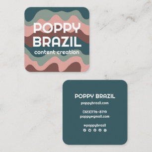 BIG BOLD RETRO Curvy Wavy Stripes Pink Blauwgroen Vierkante Visitekaartje