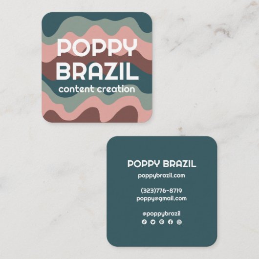 BIG BOLD RETRO Curvy Wavy Stripes Pink Blauwgroen Vierkante Visitekaartje (Voorkant / Achterkant)