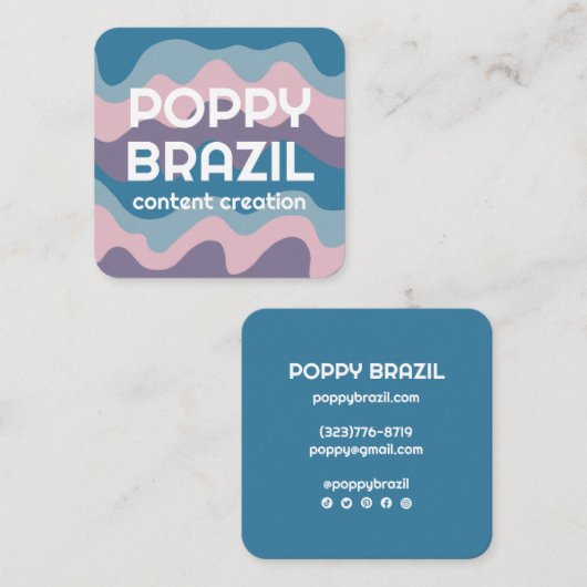 BIG BOLD RETRO Curvy Wavy Stripes Soft Pink Blue Vierkante Visitekaartje (Voorkant / Achterkant)