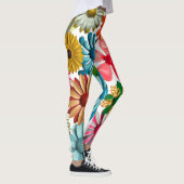 Big Bold Retro MOD kleurrijke Hippie Daisy Flowers Leggings (Rechts)