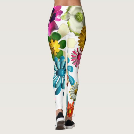 Big Bold Retro MOD kleurrijke Hippie Daisy Flowers Leggings (Achterkant)
