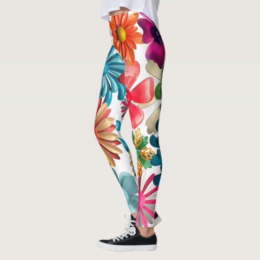 Big Bold Retro MOD kleurrijke Hippie Daisy Flowers Leggings (Links)