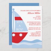 BIg & Bold SAILBOAT Boy Baby shower INVITATION Kaart (Voorkant / Achterkant)