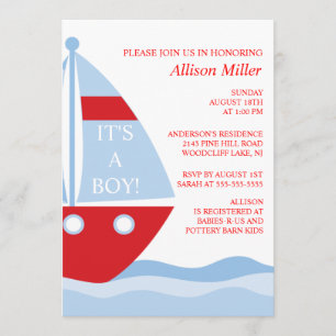 BIg & Bold SAILBOAT Boy Baby shower INVITATION Kaart