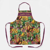 Big Bold Tropical Fruits en Flower Garden Retro Schort (Voorkant)