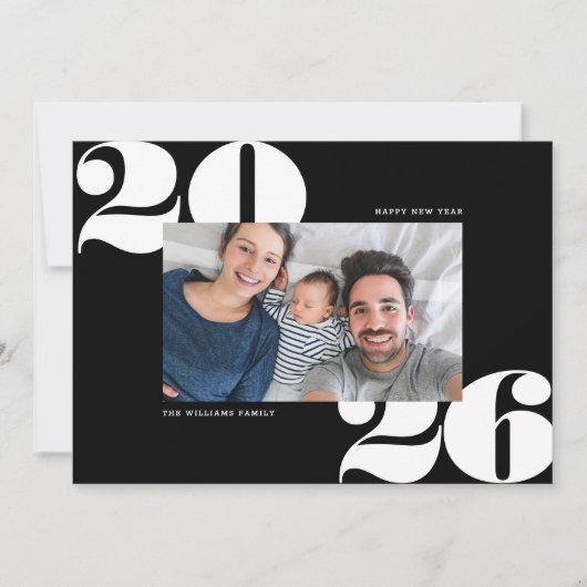 Big Bold Year New Years Holiday Fotokaart zwart Feestdagenkaart (Voorkant)