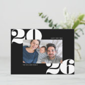 Big Bold Year New Years Holiday Fotokaart zwart Feestdagenkaart (Staand voorkant)