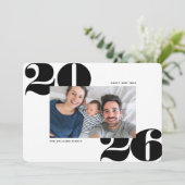 Big Bold Year New Years Holiday Fotokaart zwart Feestdagenkaart (Staand voorkant)