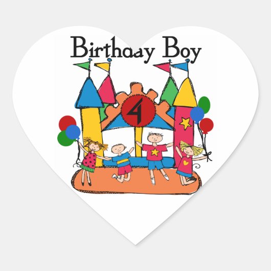 Big Bounce Boy 4th Verjaardag Tshirts en geschenke Hart Sticker (Voorkant)