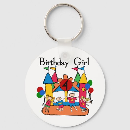 Big Bounce Girl 4th Verjaardag T-shirts en geschen Sleutelhanger (Voorkant)