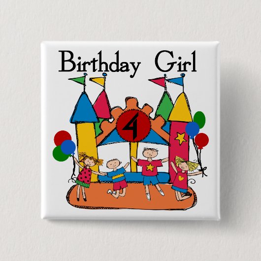Big Bounce Girl 4th Verjaardag T-shirts en geschen Vierkante Button 5,1 Cm (Voorkant)