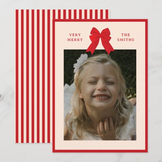 Big Bow Flat Holiday Card Feestdagenkaart (Voorkant / Achterkant)