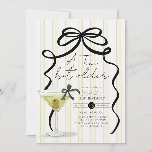 Big Bow kleine beetje oudere Olive Martini Verjaar Kaart (Voorkant)